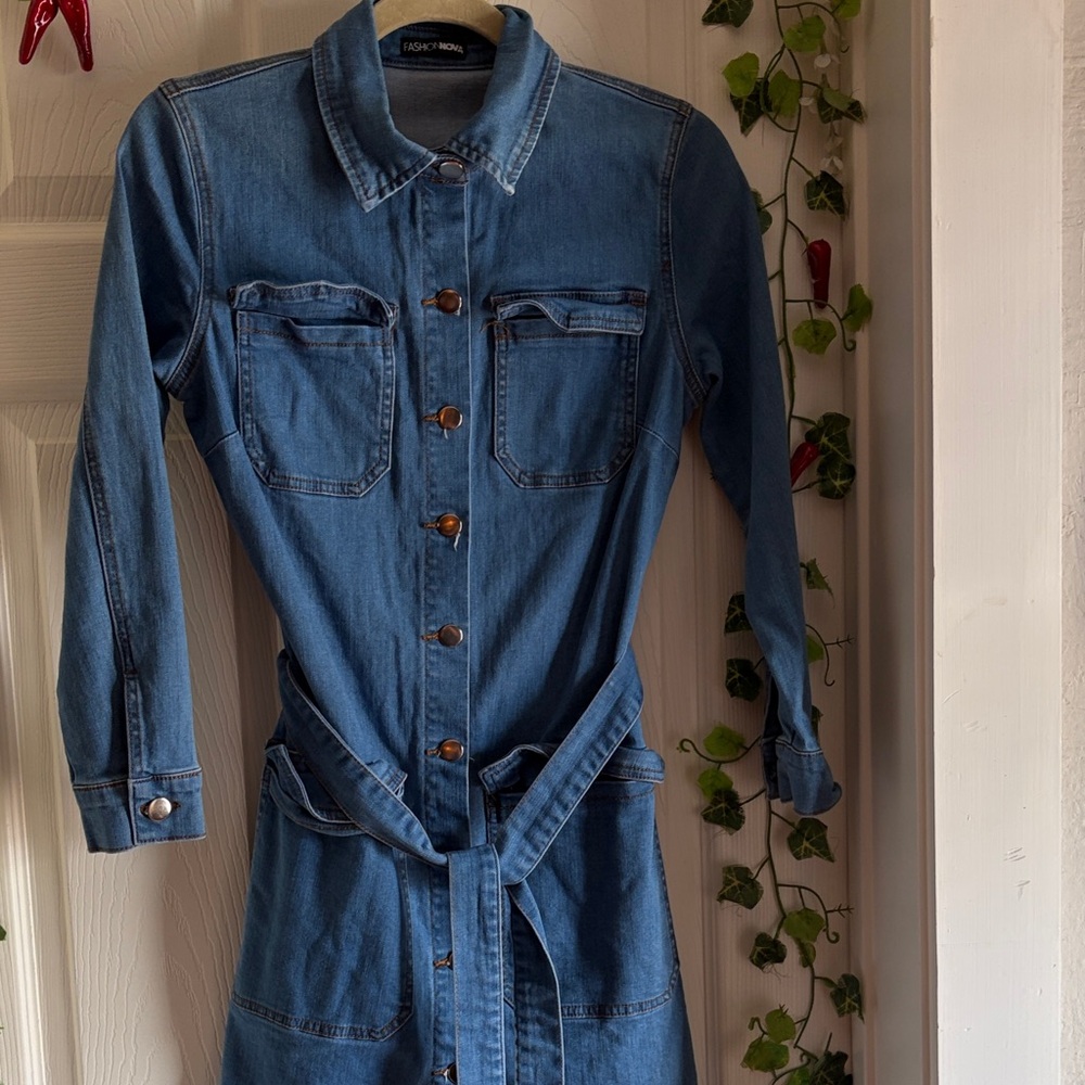Fashion Nova Blue Long Sleeve Denim Dress